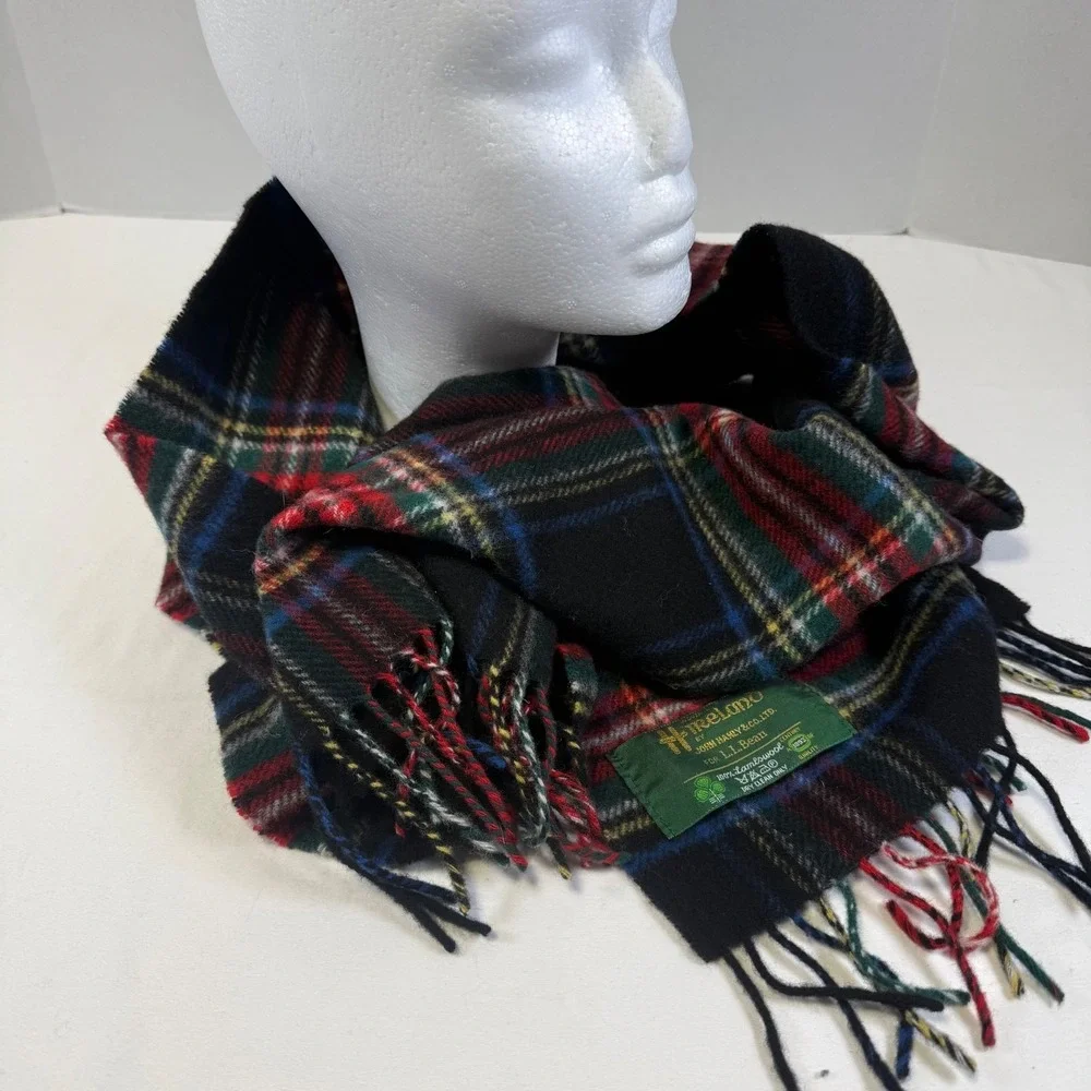 Vintage L.L. Bean John Hanly co. Scarf Tartan Plaid Ireland Made 100% Lambswool